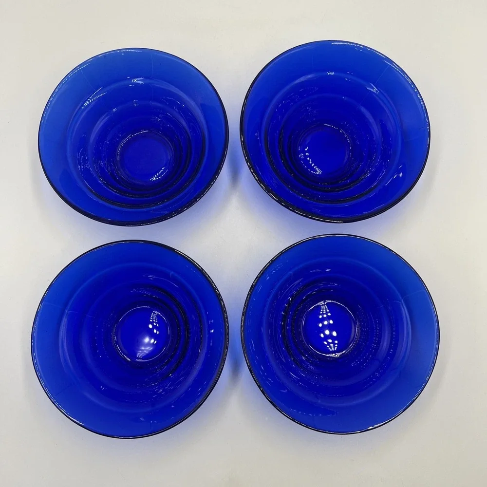 Vetreria Etrusca Italy Tiered stepped Glass Cobalt Blue Bowls Art Glass Set Of 4